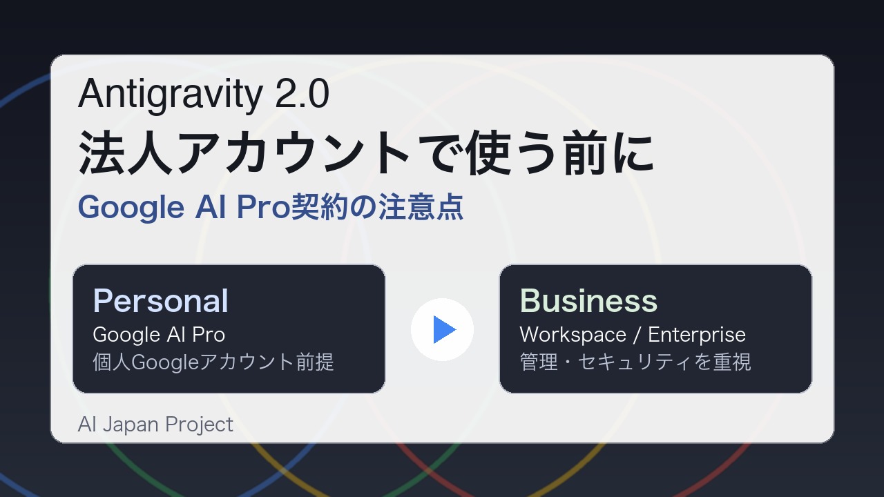 Antigravity 2.0とGoogle AI Pro法人利用の注意点