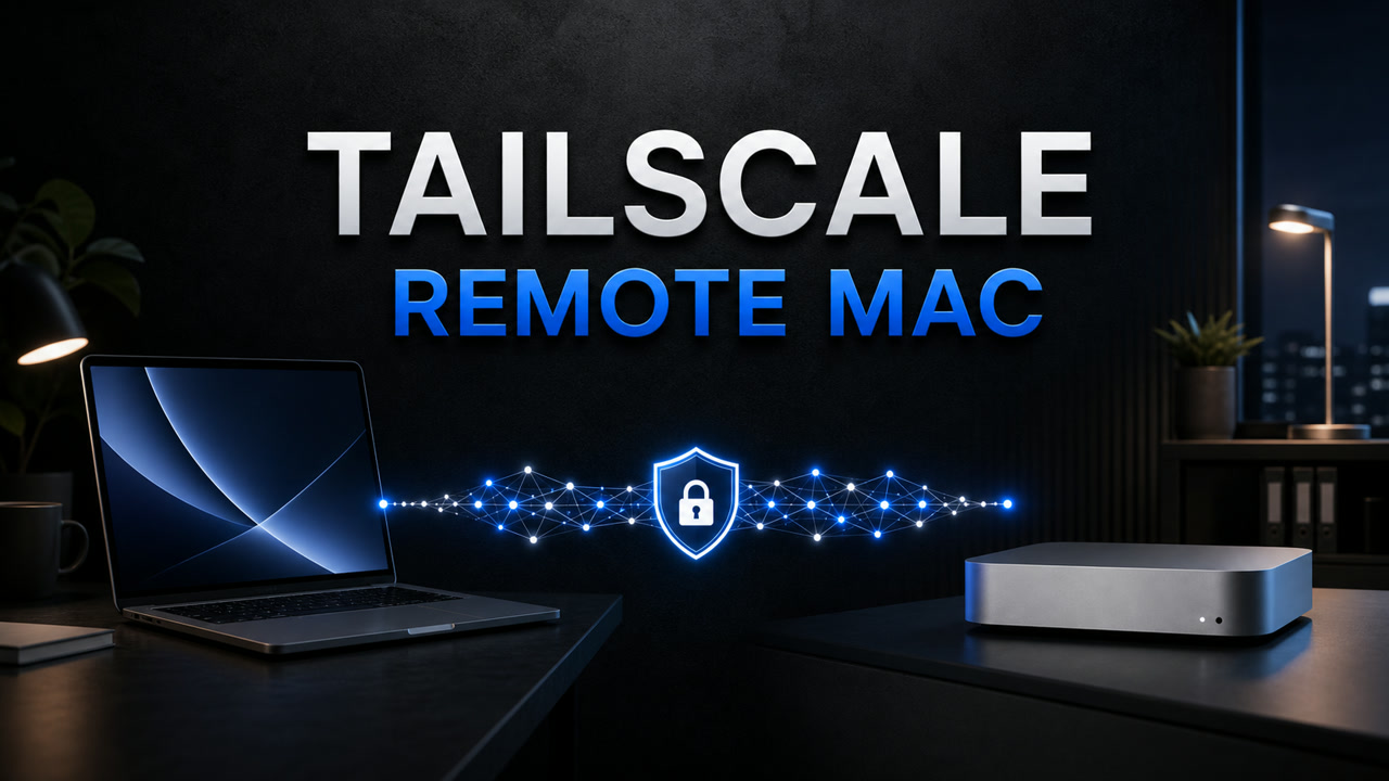 Tailscaleで自宅のMacから会社のMac miniへ安全に画面共有するイメージ