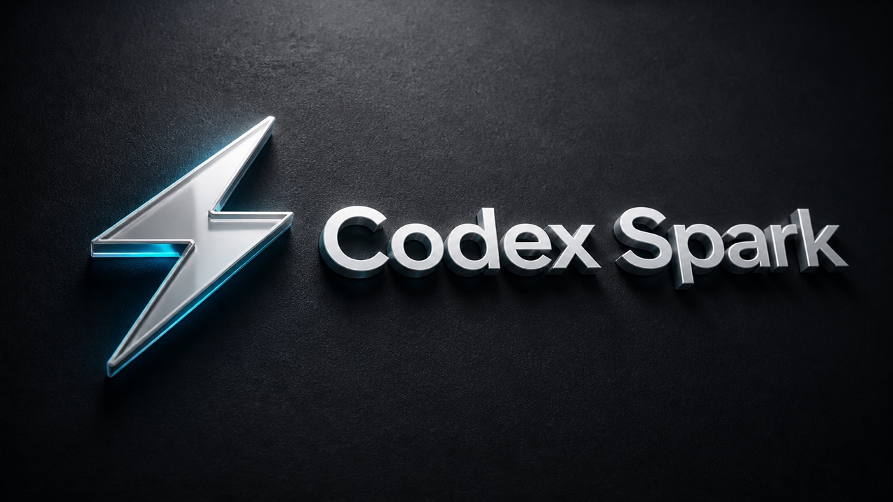 GPT-5.3-Codex-Sparkのプレミアム3Dロゴ調アイキャッチ。Codex Sparkの立体文字