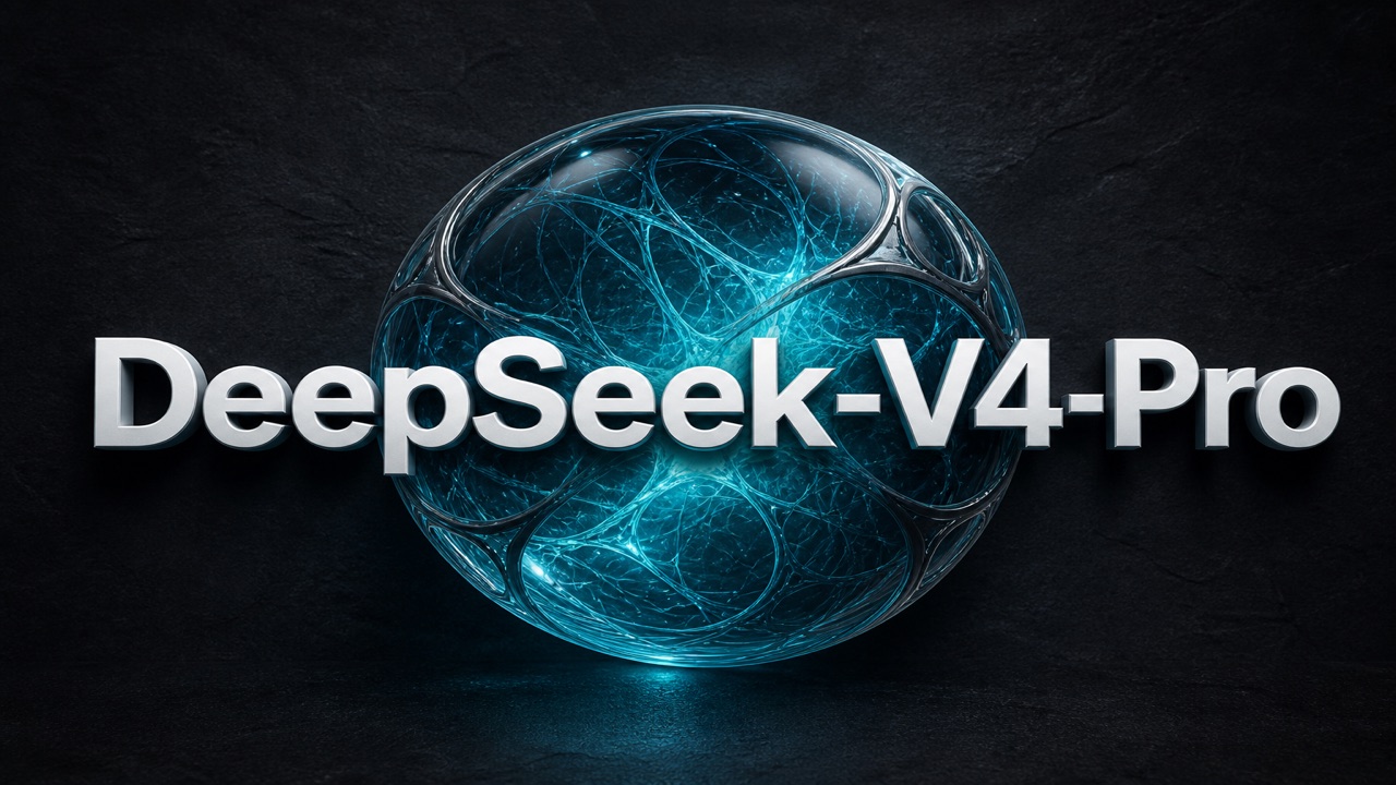 濃紺の背景に立体の深海コアと白い3D文字「DeepSeek-V4-Pro」