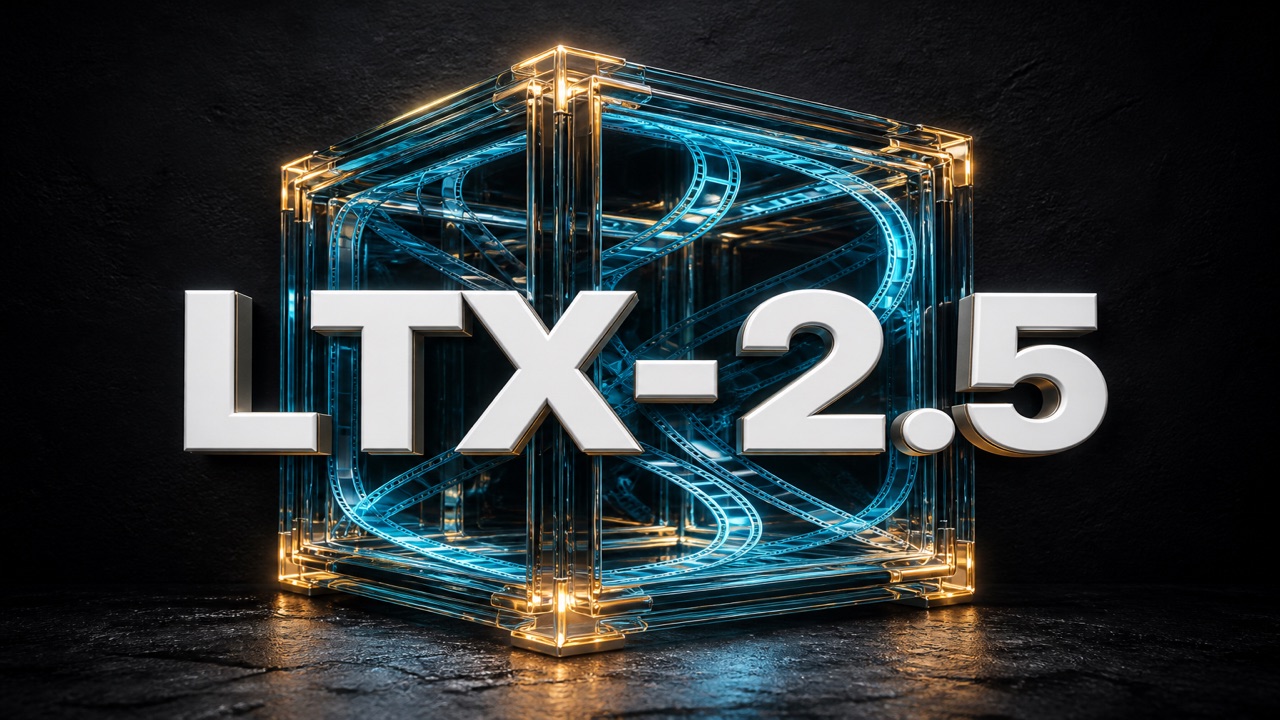 濃紺の背景に立体の映像キューブと白い3D文字「LTX-2.5」